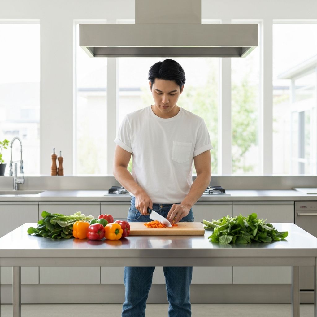 Person preparing fresh vegetables in kitchen